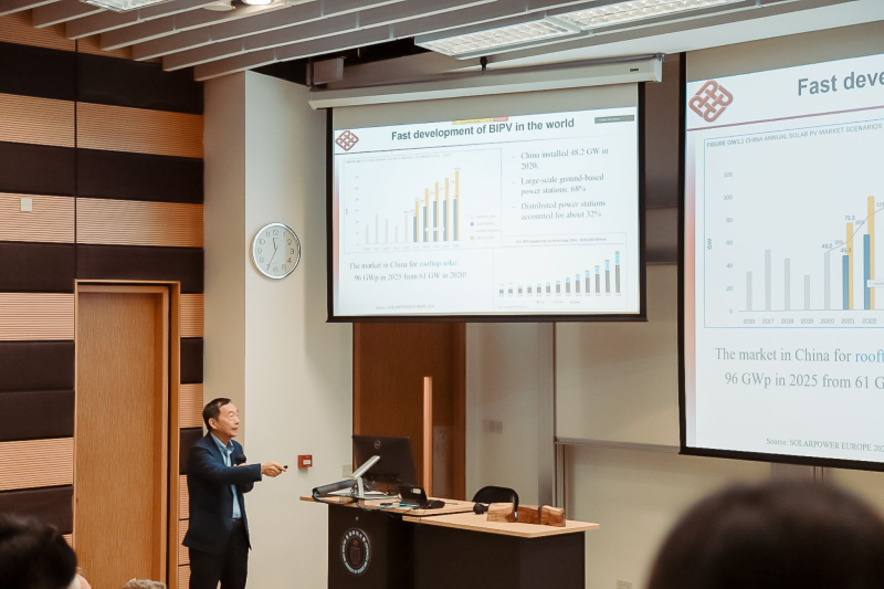 Prof. YANG Hongxing, Department of Building Environment and Energy Engineering at The Hong Kong Polytechnic University sharing about the rapid development of BIPV technology