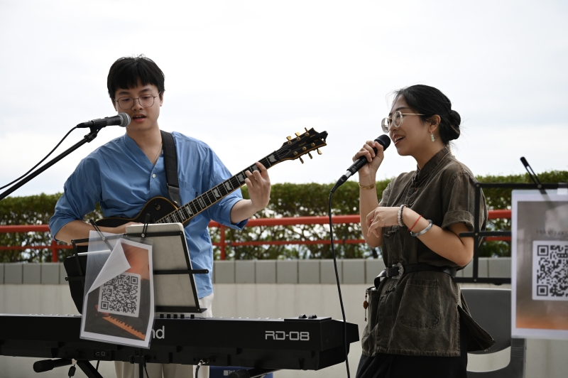 Busking performance by Hyldeguard and Ethan