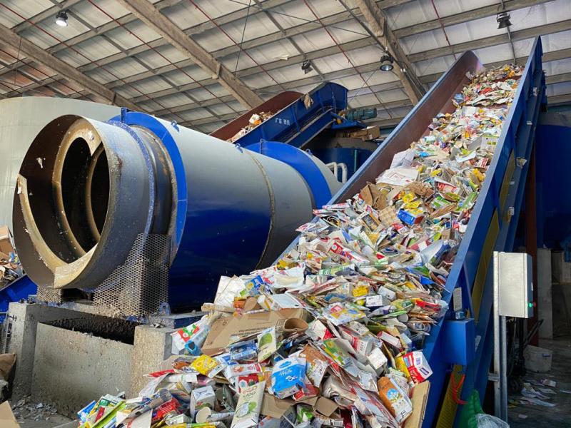 Beverage carton recycling at Mil Mill plant.